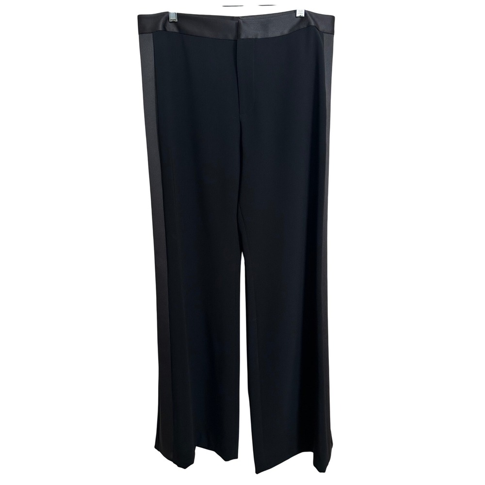 Alexis Black Satin Trim Mid Rise Wide Leg Dress Pants Size XL